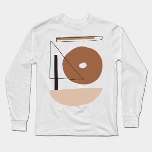 Warm Toned Boho Abstract Shapes line Art Design Long Sleeve T-Shirt